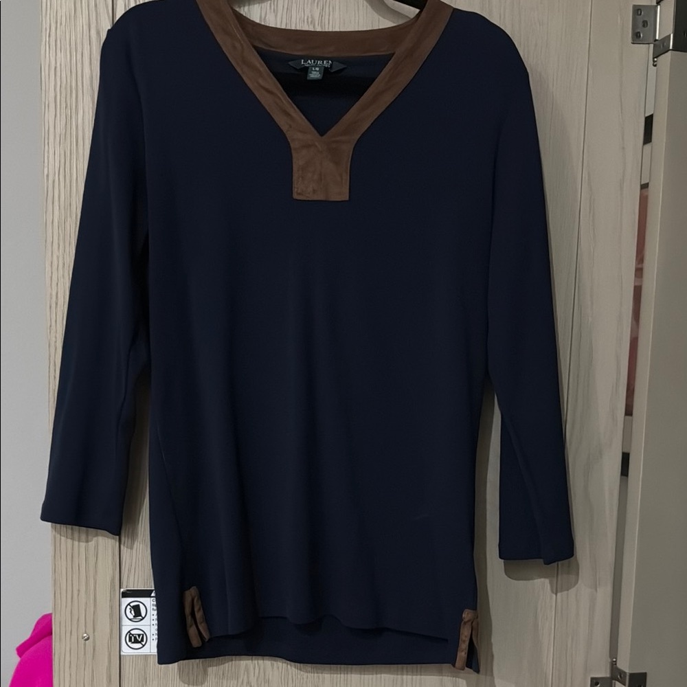 Rafaella Women's Navy Top with Brown Accents